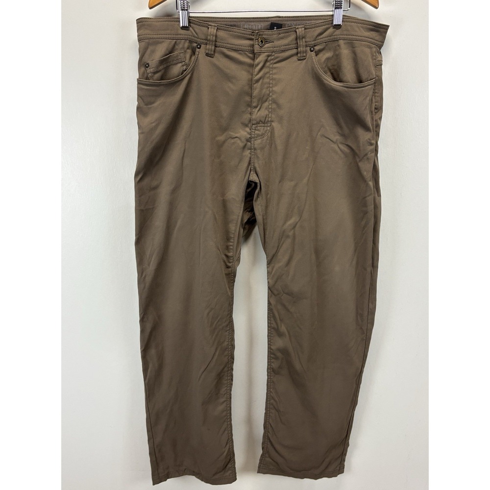 Prana Brion Hiking Pants Sz 38x32 Fits 40x32 Slim Fit Men's Brown Nylon Stretch